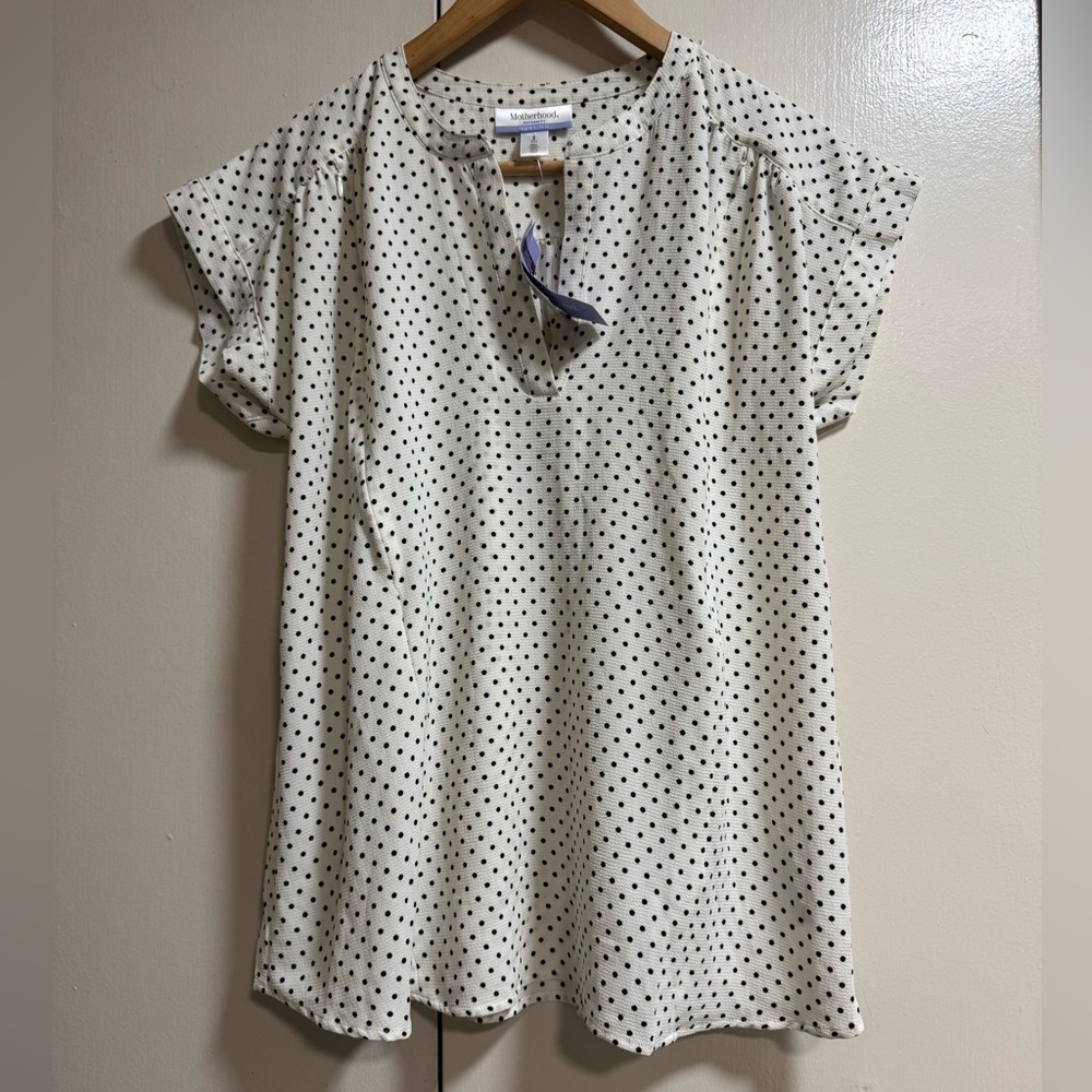 Motherhood Maternity White Polka Dot Blouse